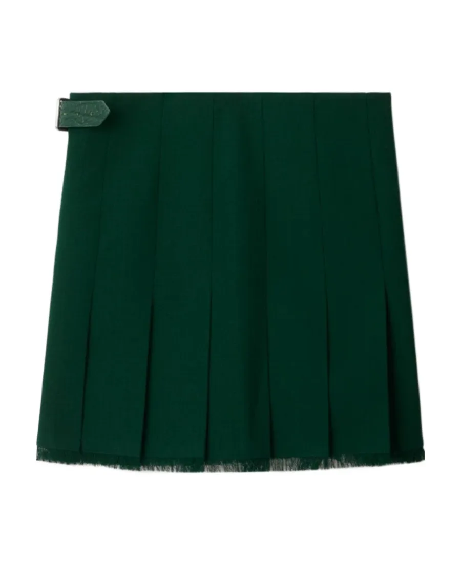 Pleated Frayed-Edge Mini Skirt
