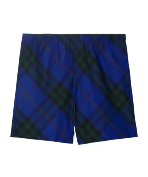 Checkered Knee-Length Twill Swim Shorts