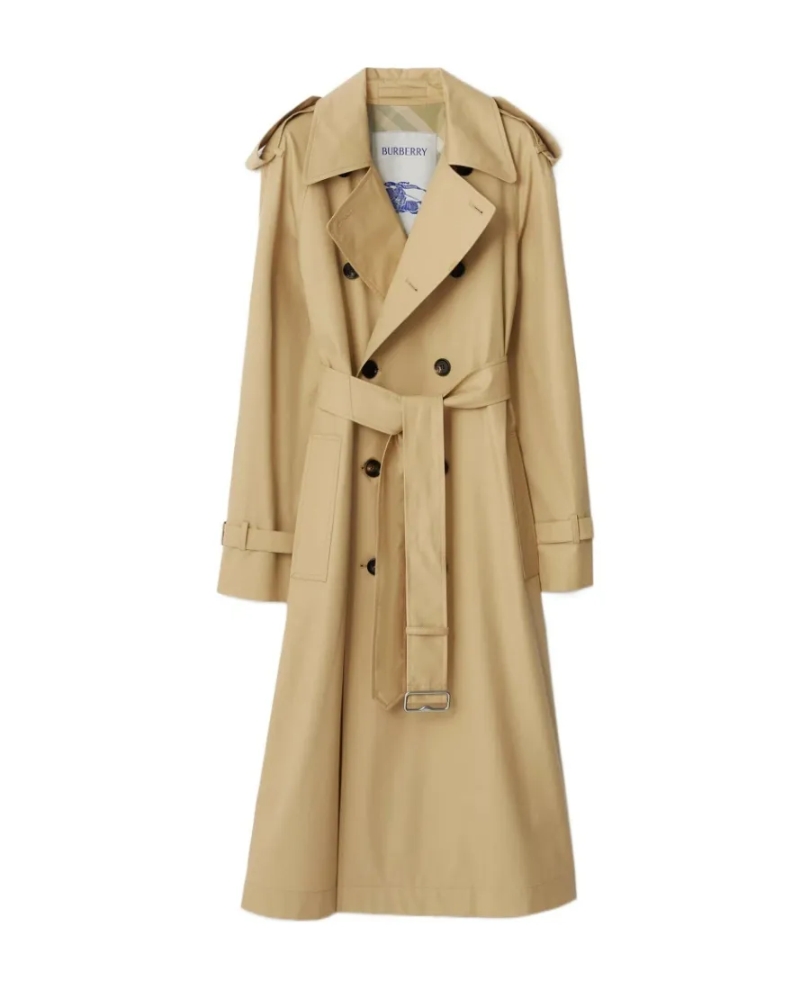 Gabardine Double-Breasted Belted Trench Coat
