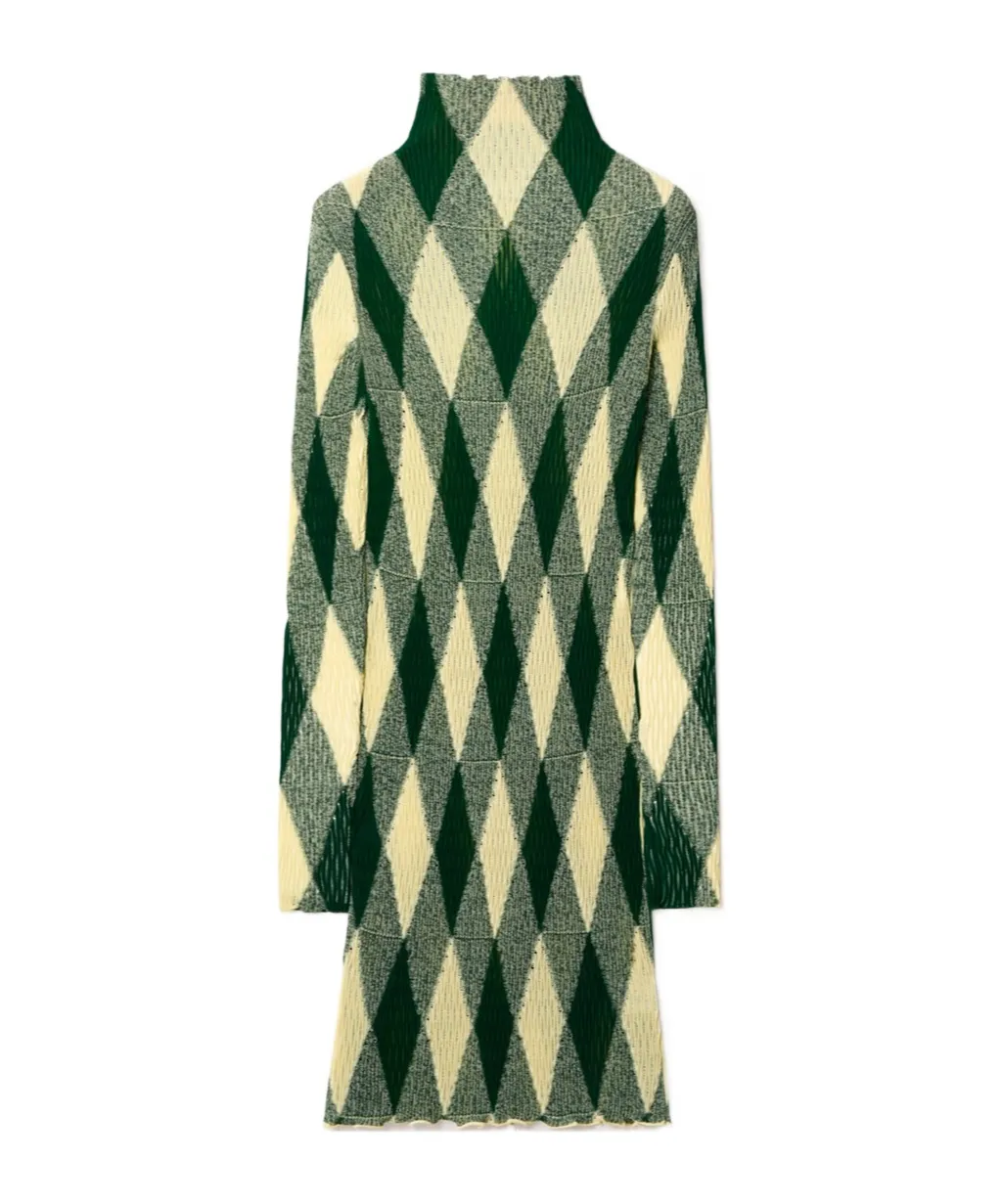 Argyle Roll-Neck Ribbed-Knit Dress
