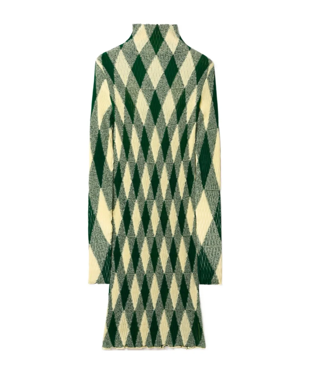 Argyle Roll-Neck Ribbed-Knit Dress