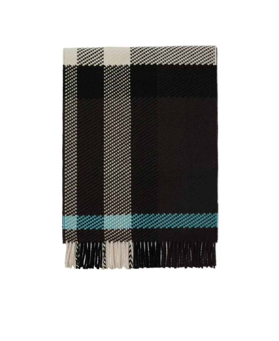 Checked Pattern Fringed-Edge Scarf