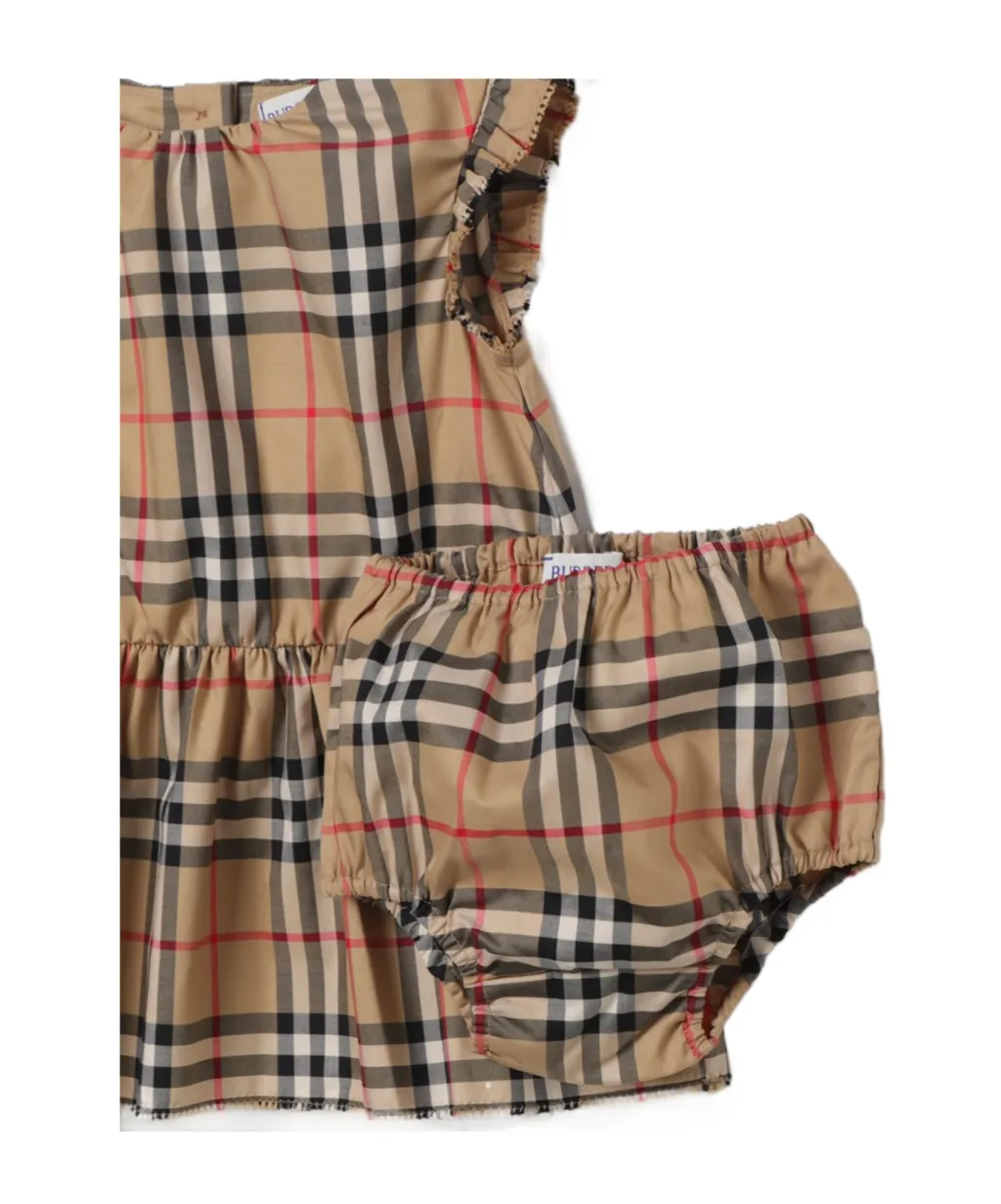 Kids Vintage Check Ruffled Dress Set
