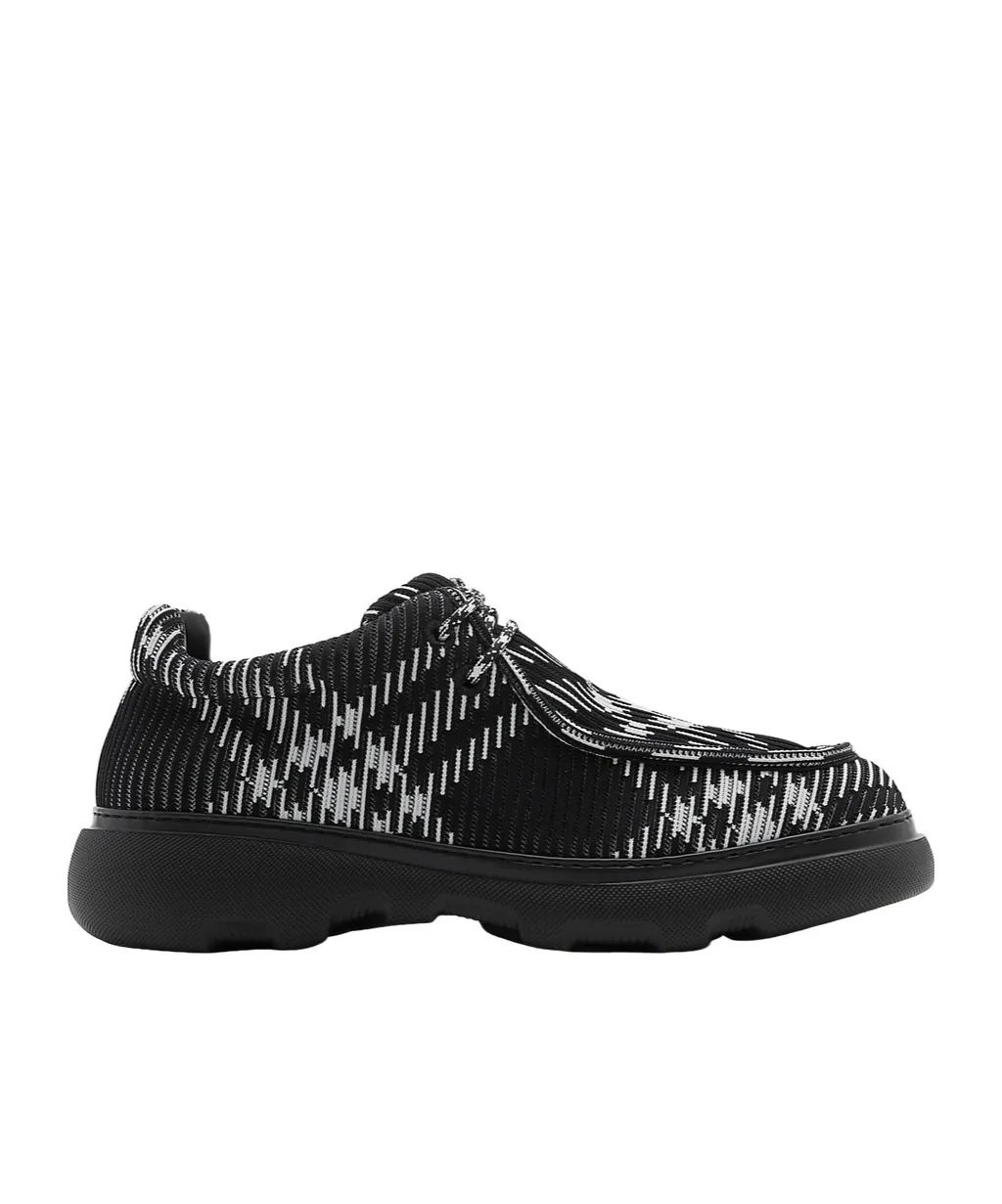 Checked Round-Toe Lace-Up Derby Shoes