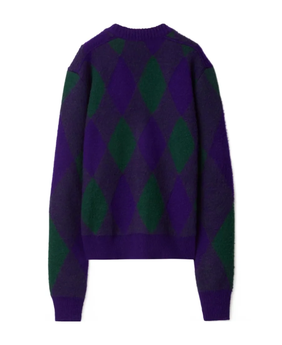 Argyle-Pattern V-Neck Buttoned Cardigan