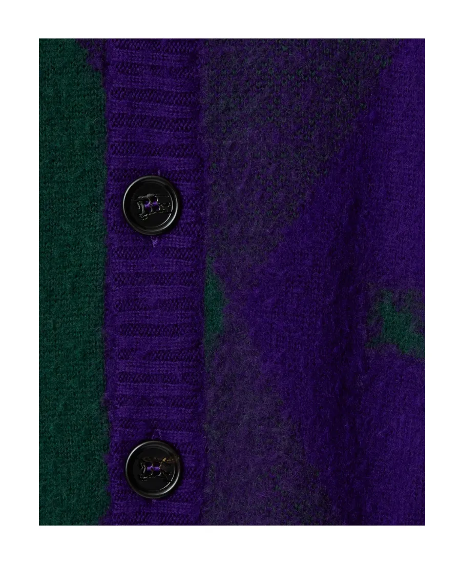 Argyle-Pattern V-Neck Buttoned Cardigan