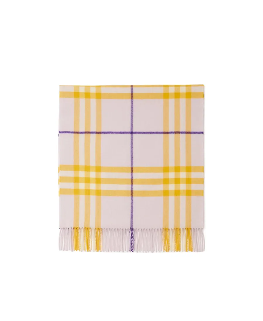 Check-Pattern Fringed Cashmere Scarf