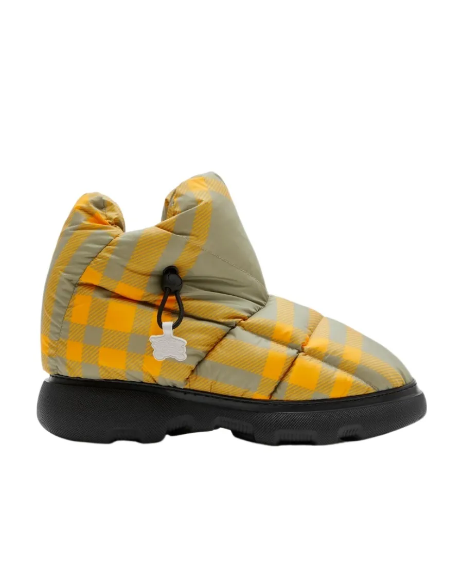 Check Pillow Drawstring Padded Ankle Boots