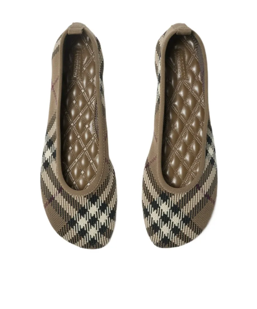 Check Pattern Slip-On Flat Shoes