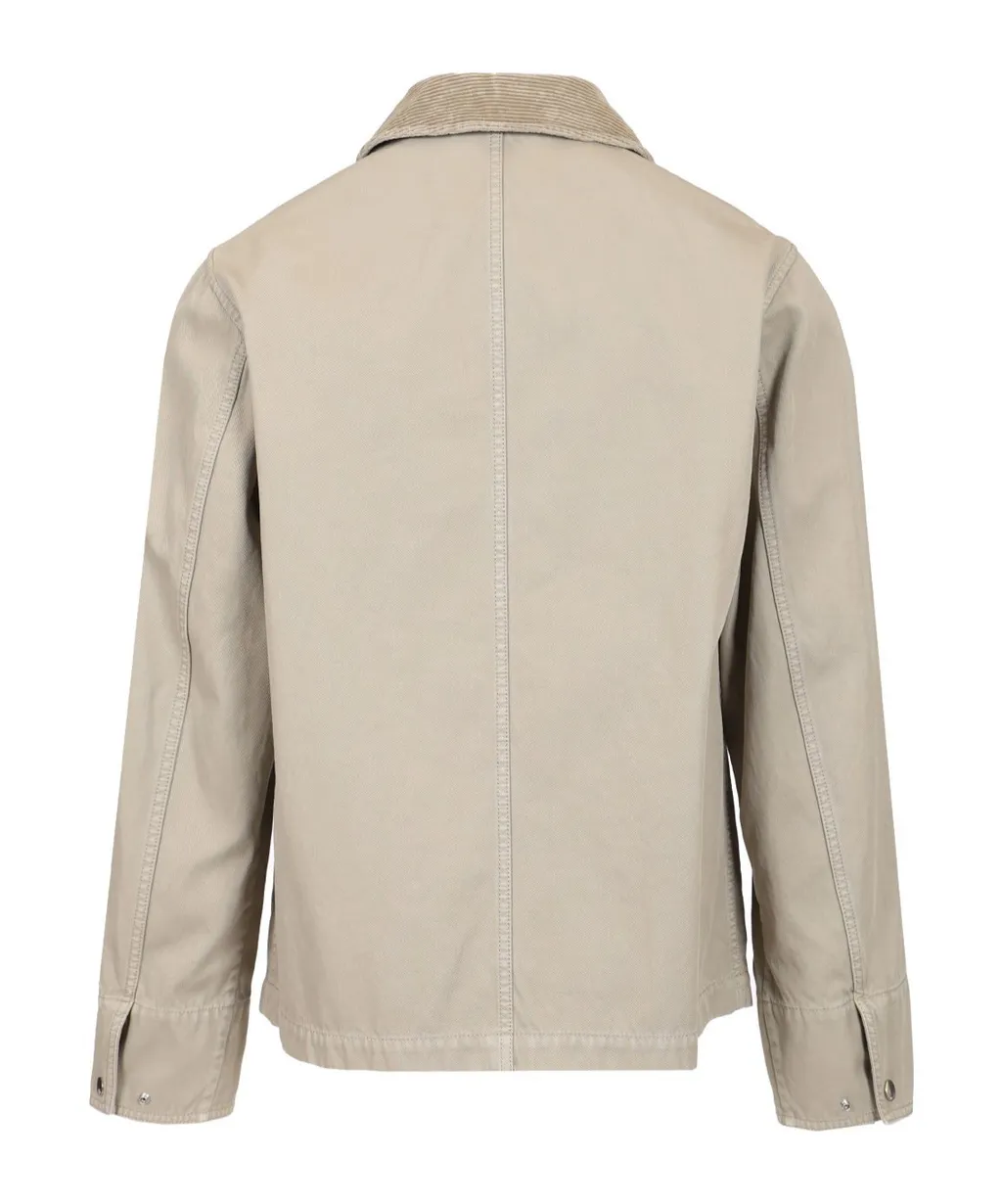 Motif-Embroidered Press Stud Shirt Jacket