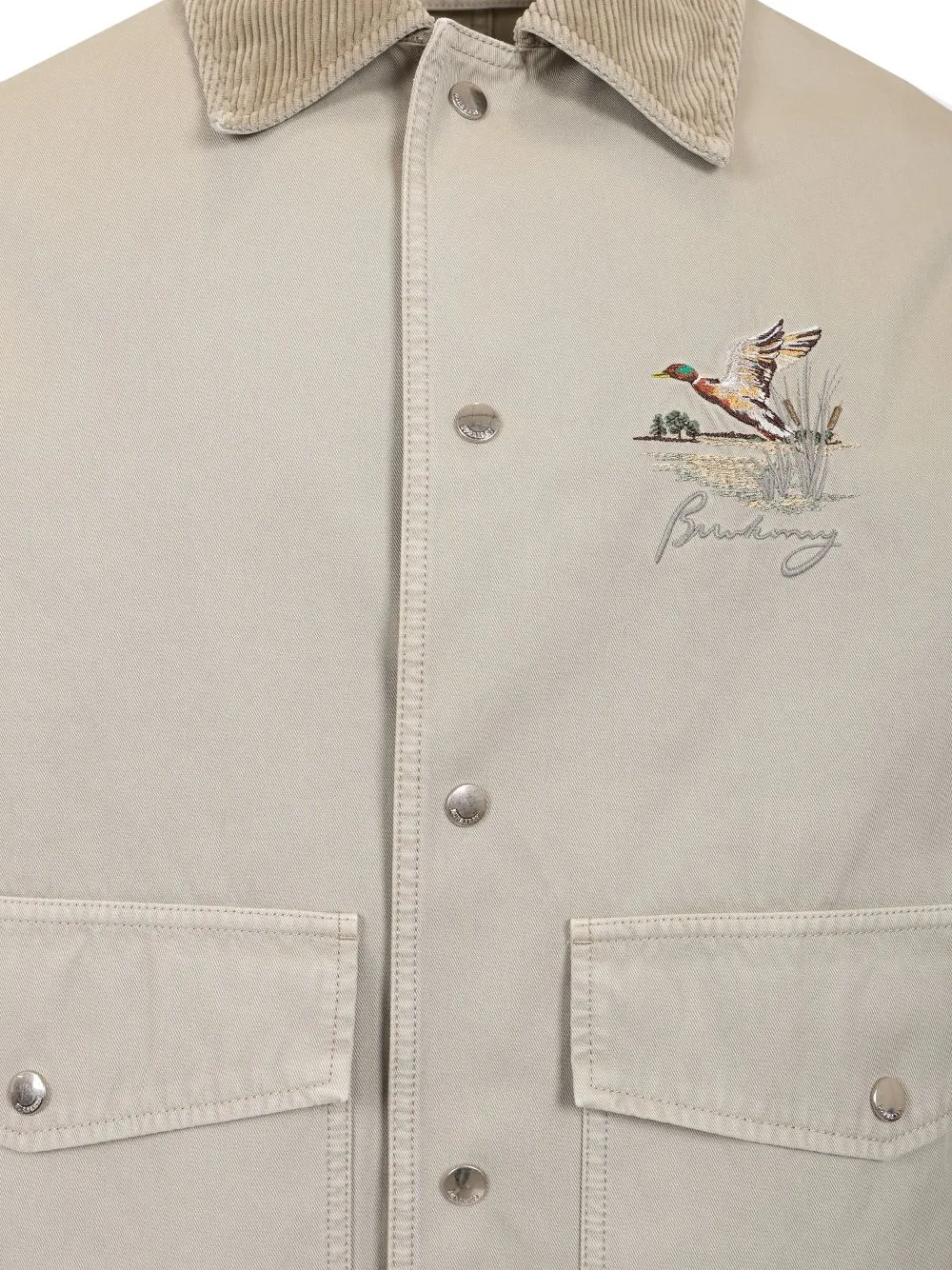 Motif-Embroidered Press Stud Shirt Jacket