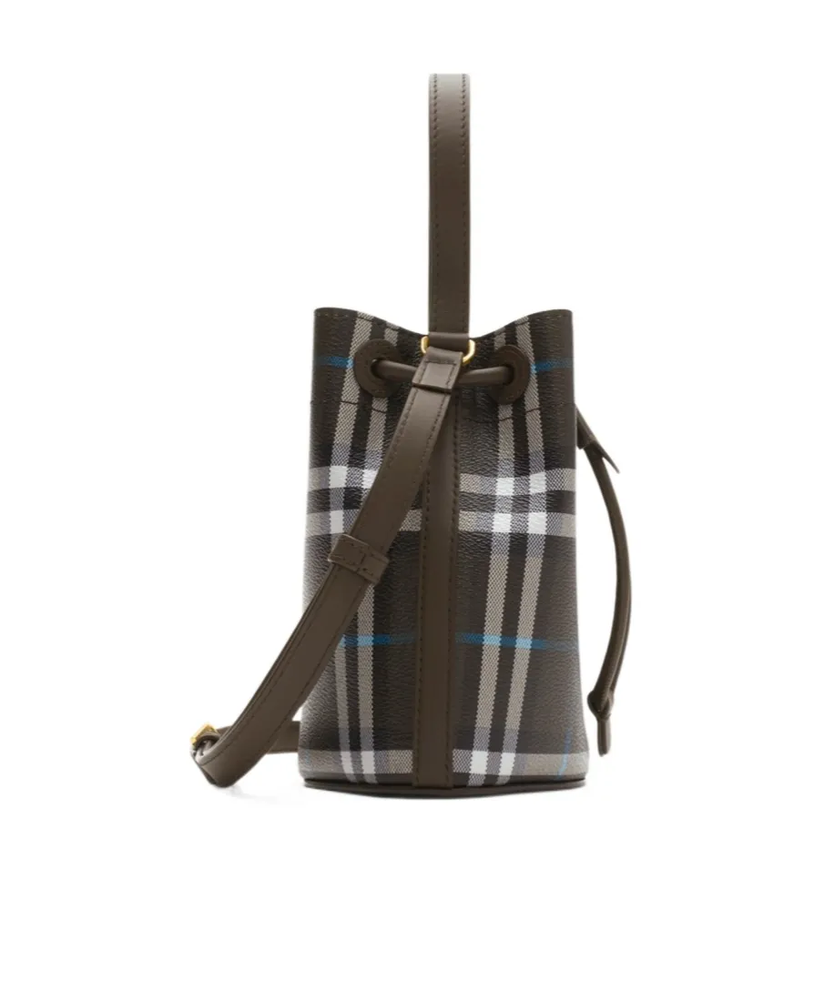 Checked Drawstring Bucket Bag