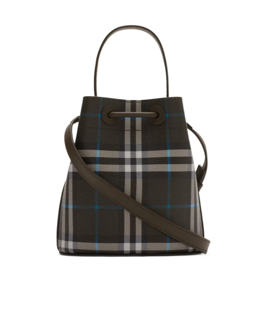 Checked Drawstring Bucket Bag