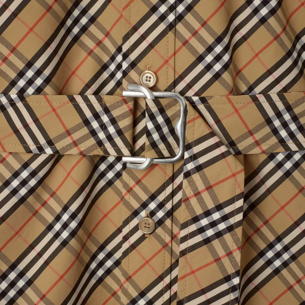 Checked Belted Short Sleeved Mini Dress