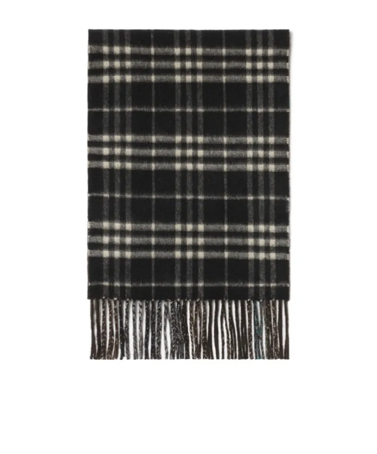 Reversible Contrast Check Fringed Scarf