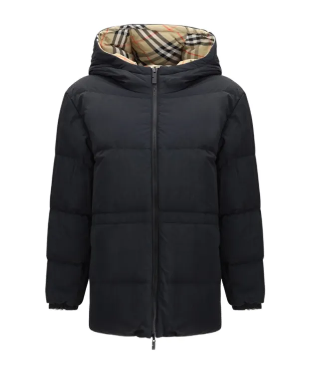 Checked Hooded Reversible Down Jacket