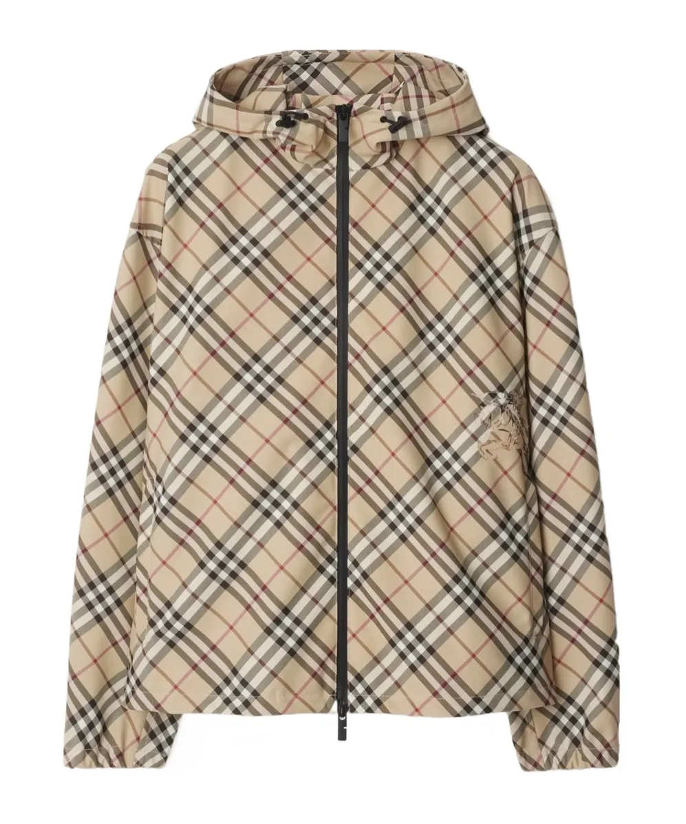 Checked Hooded Zip-Up Jacket