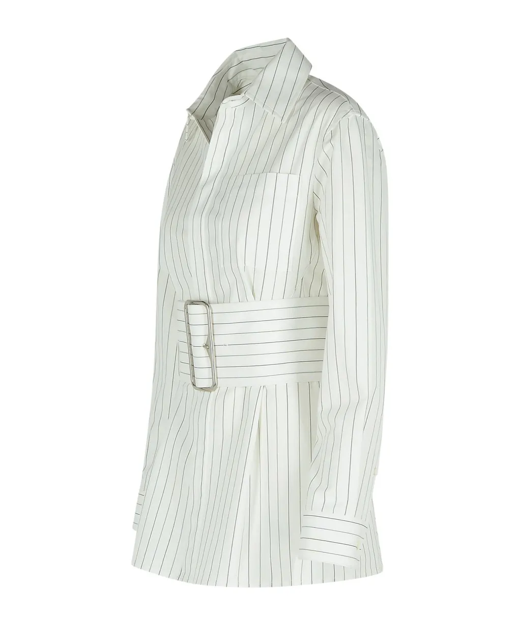 Wide-Belted Striped Shirt