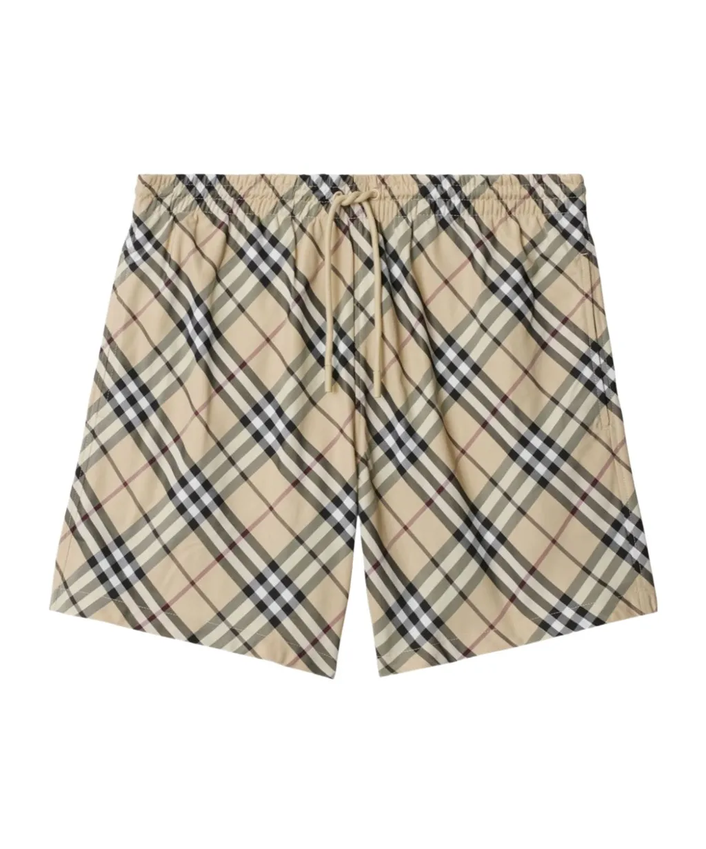 Elasticated Waistband Checked Swim Shorts