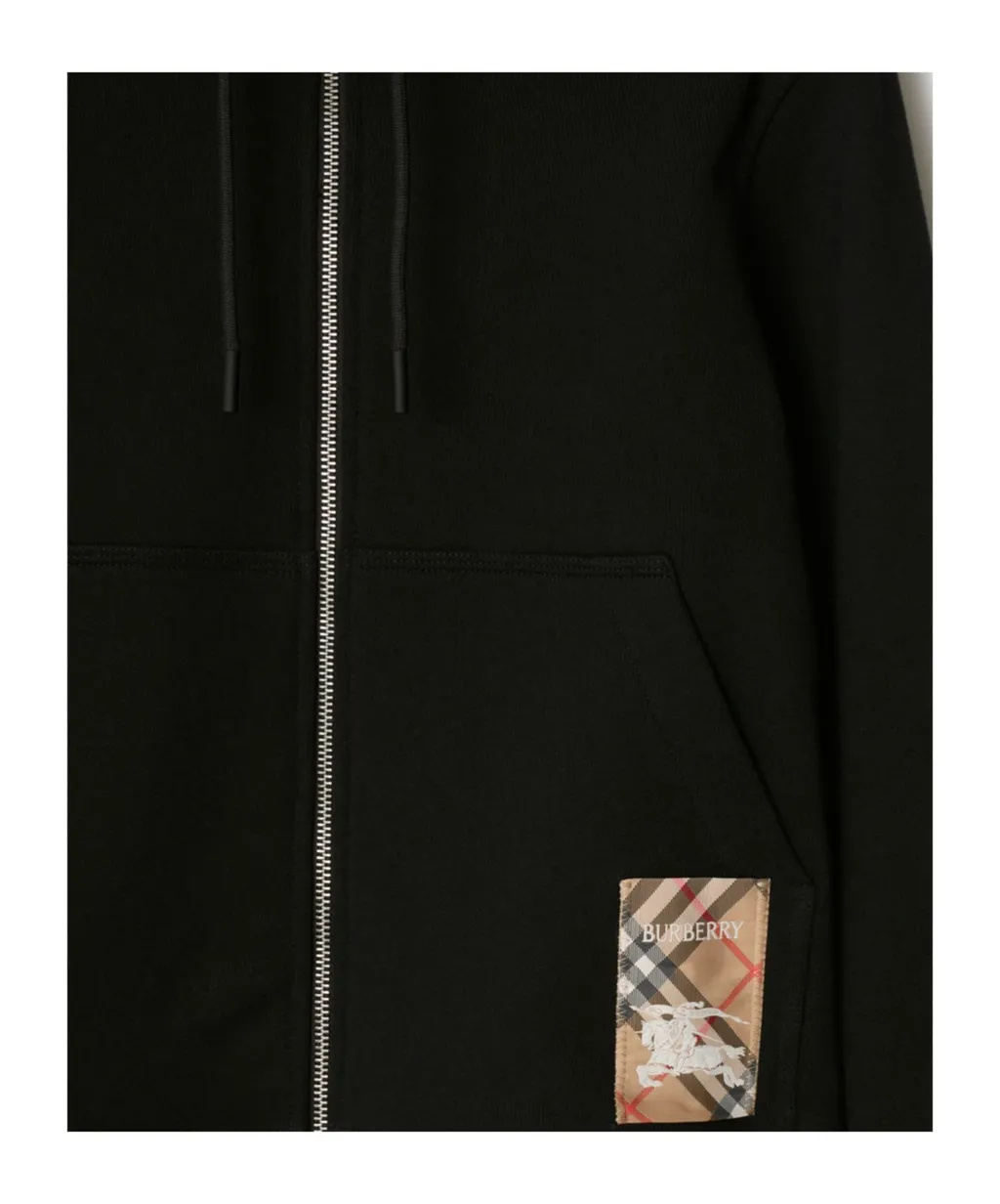 Check Label Zip-Up Drawstring Hoodie
