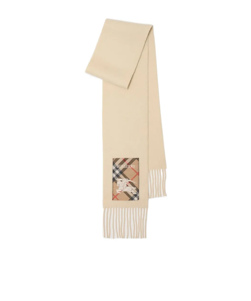 Check Label Fringed-Edge Scarf
