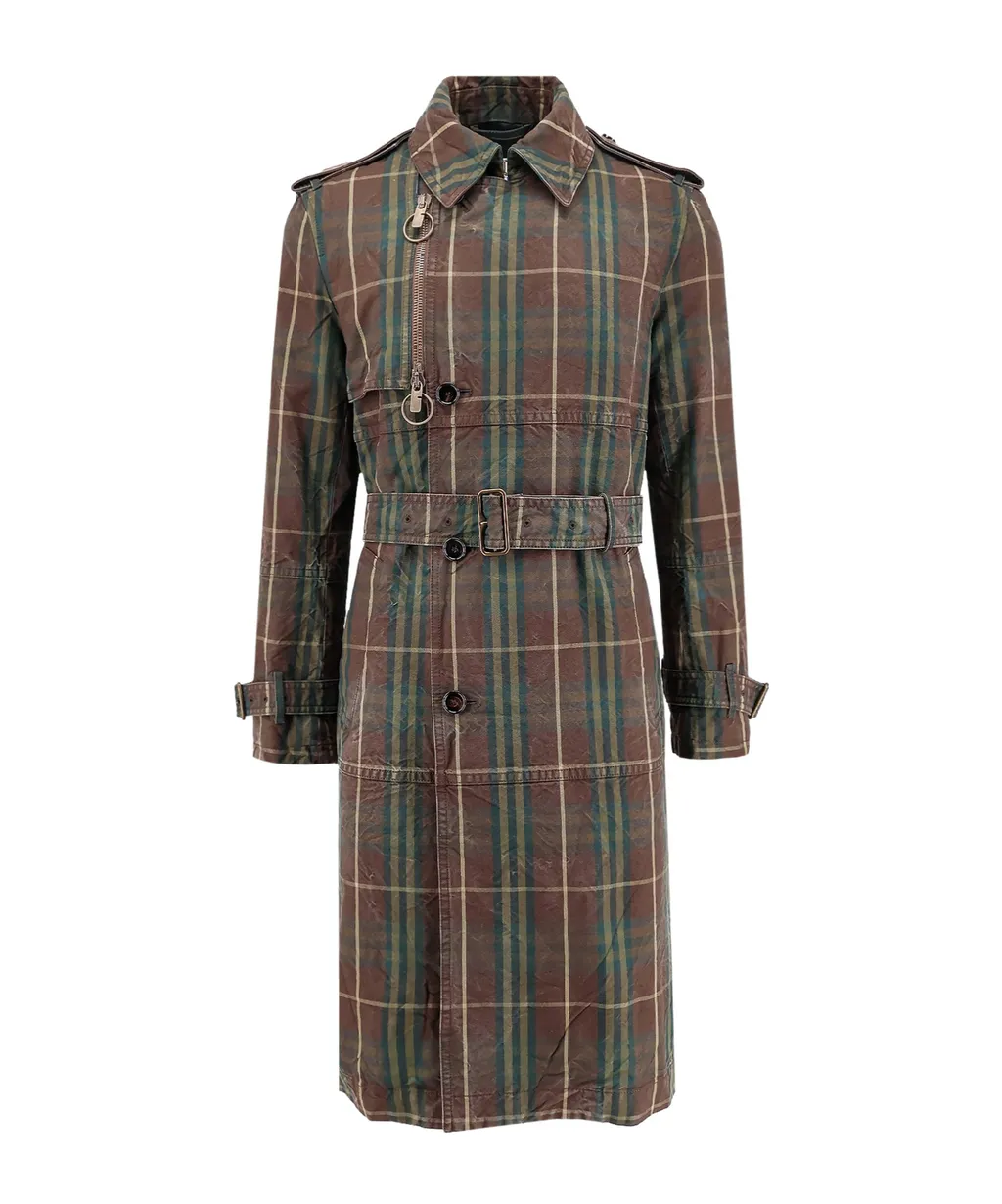 Checkered Belted Trench Coat