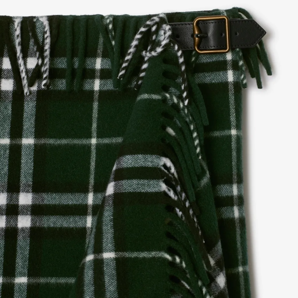Checked Fringed-Edge Mini Skirt