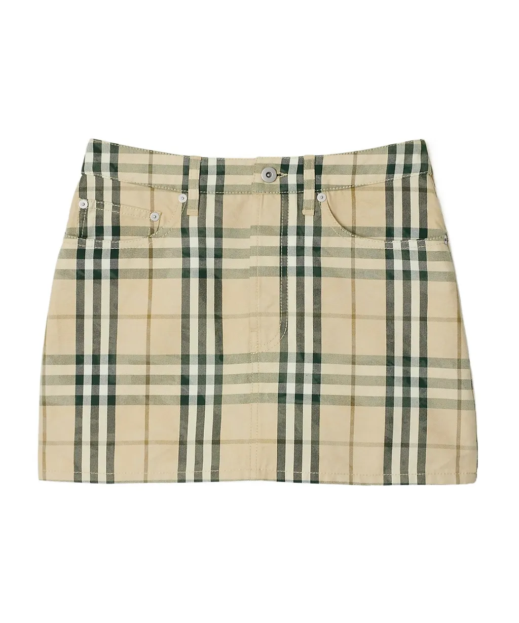 Checked Denim Mini Skirt