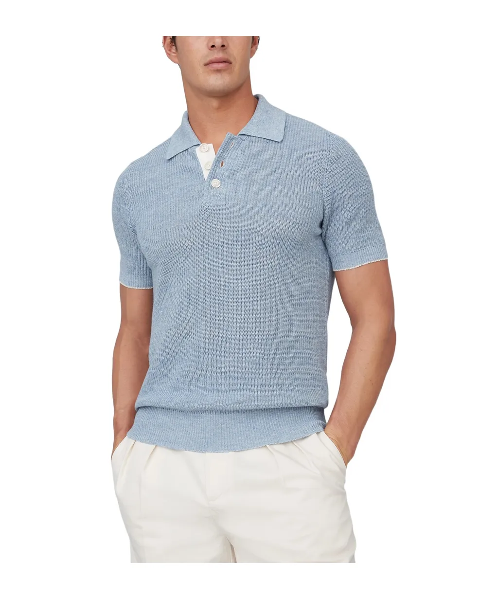 Short Sleeved Ribbed-Knit Polo Shirt