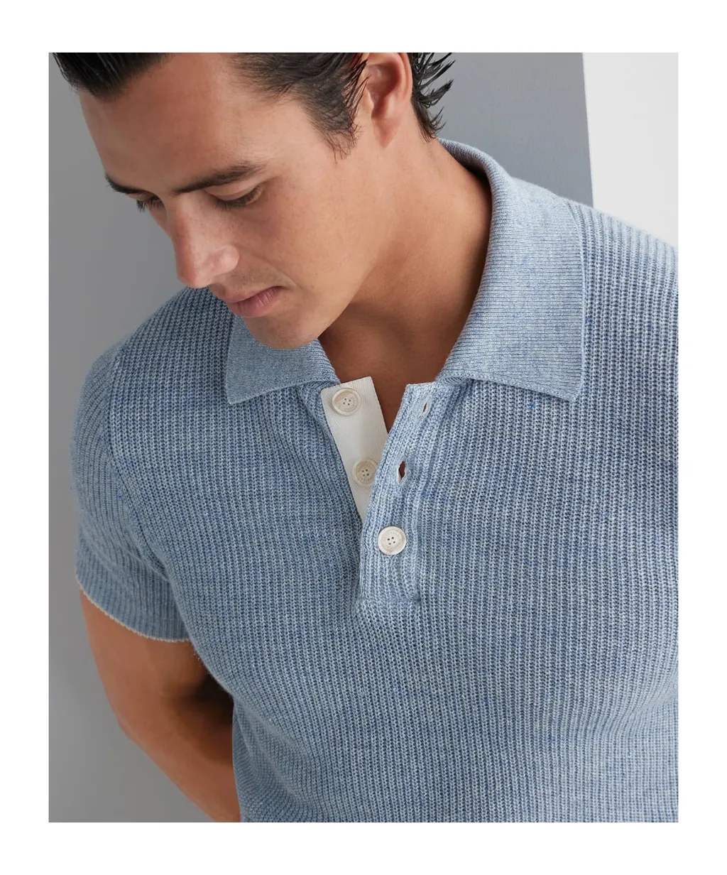 Short Sleeved Ribbed-Knit Polo Shirt