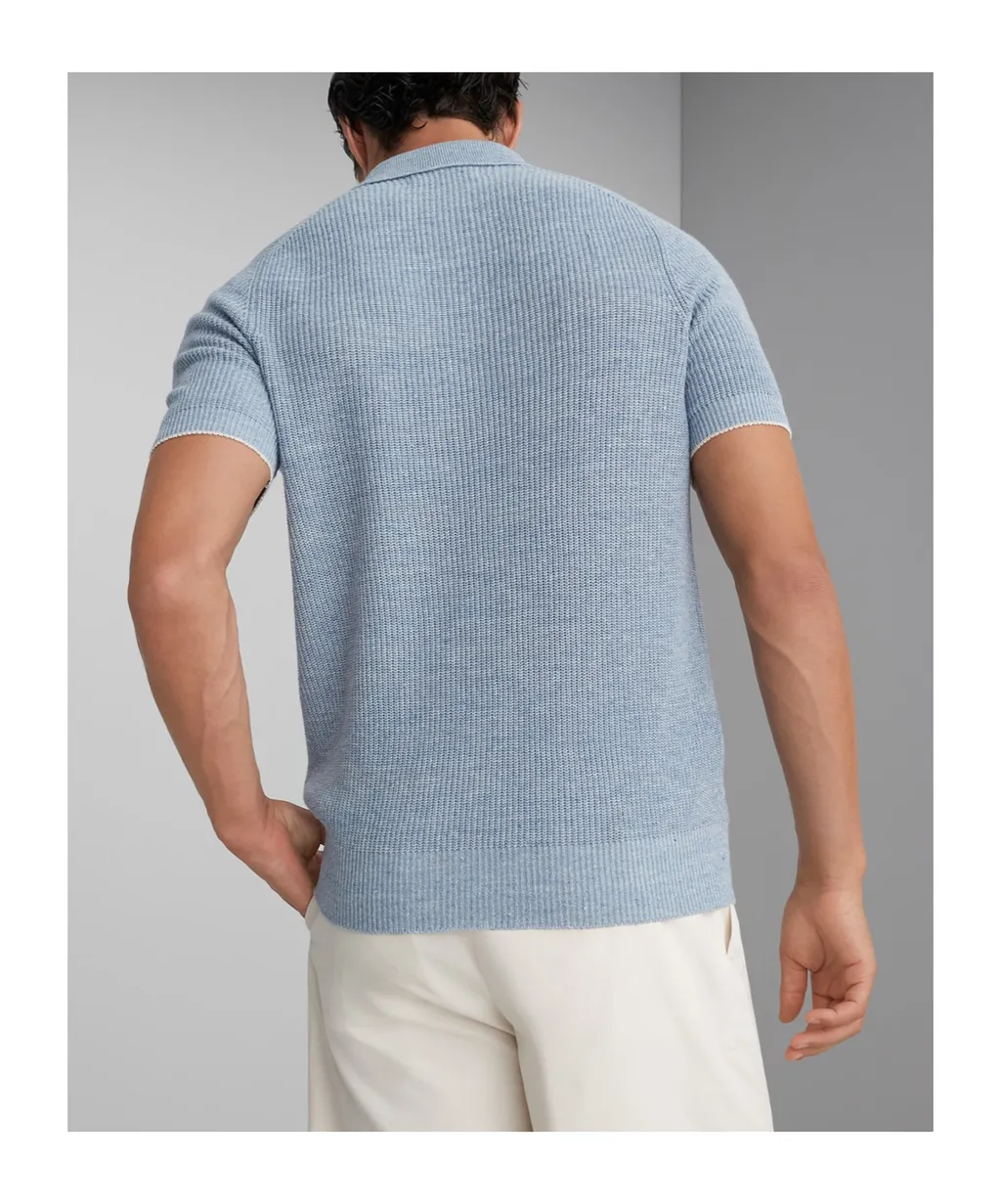 Short Sleeved Ribbed-Knit Polo Shirt
