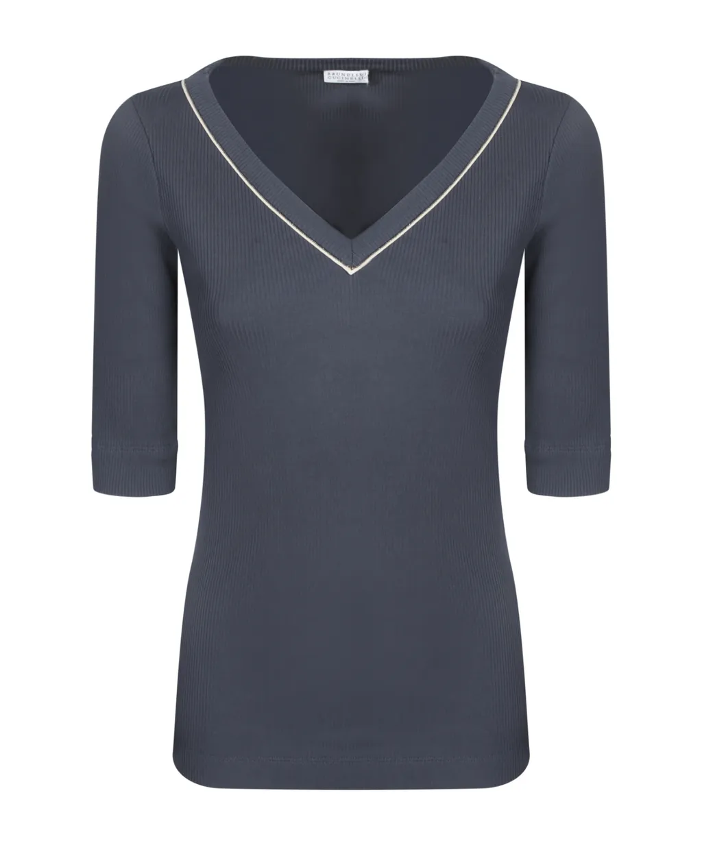 Monili-Detailed Ribbed T-Shirt