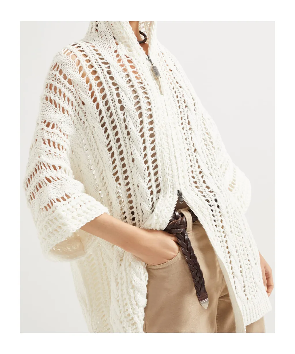 Zip-Up Hooded Knitted Cardigan