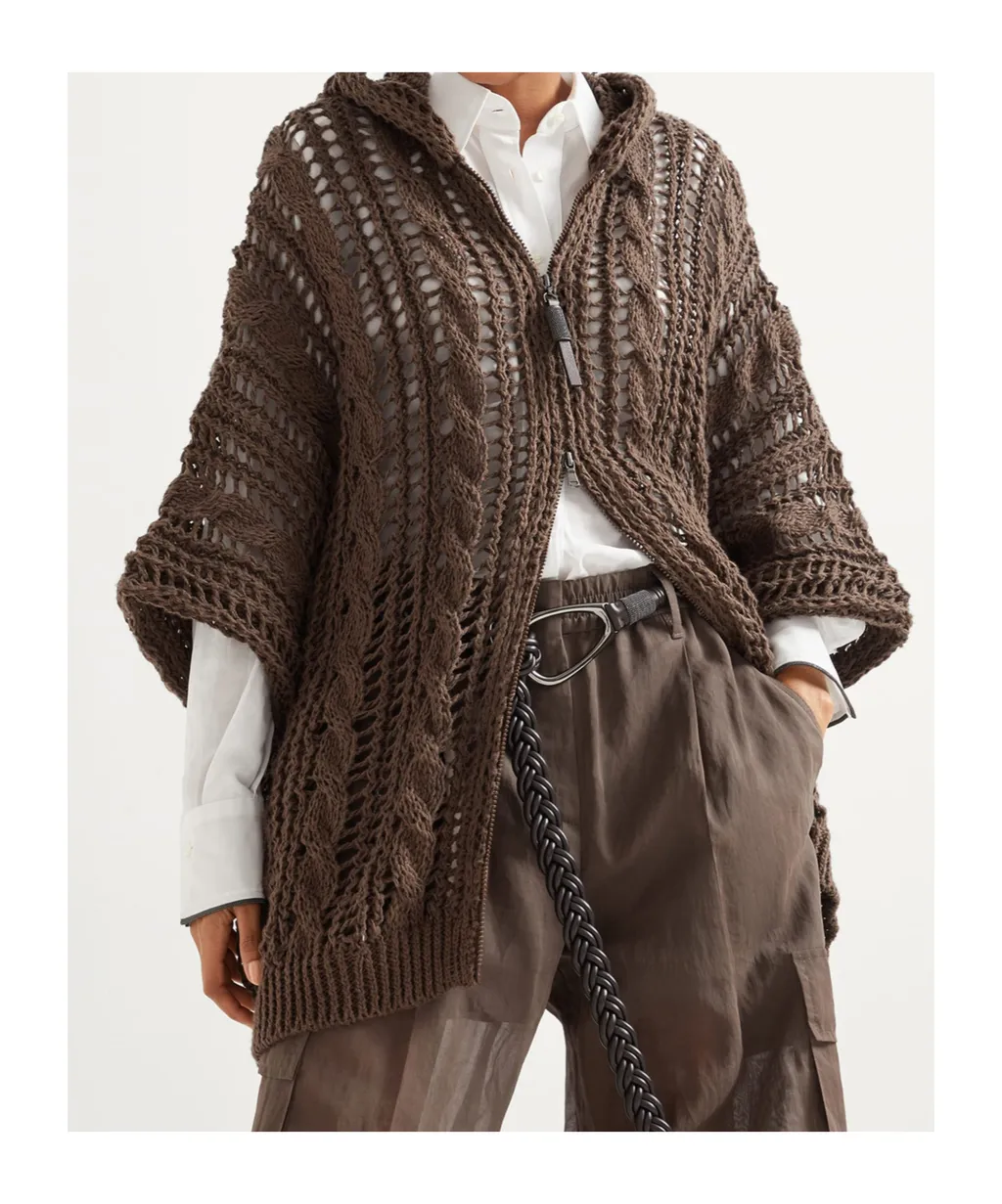 Zip-Up Hooded Knitted Cardigan