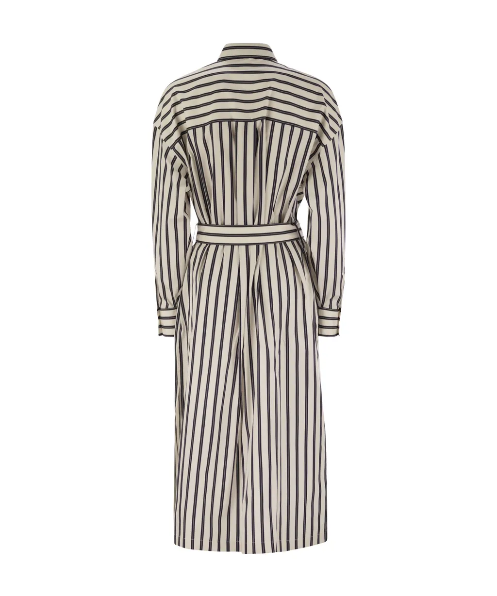 Floral-Embroidered Belted Shirt Dress