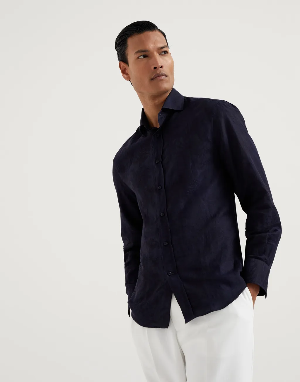 Patterned-Jacquard Long-Sleeve Shirt