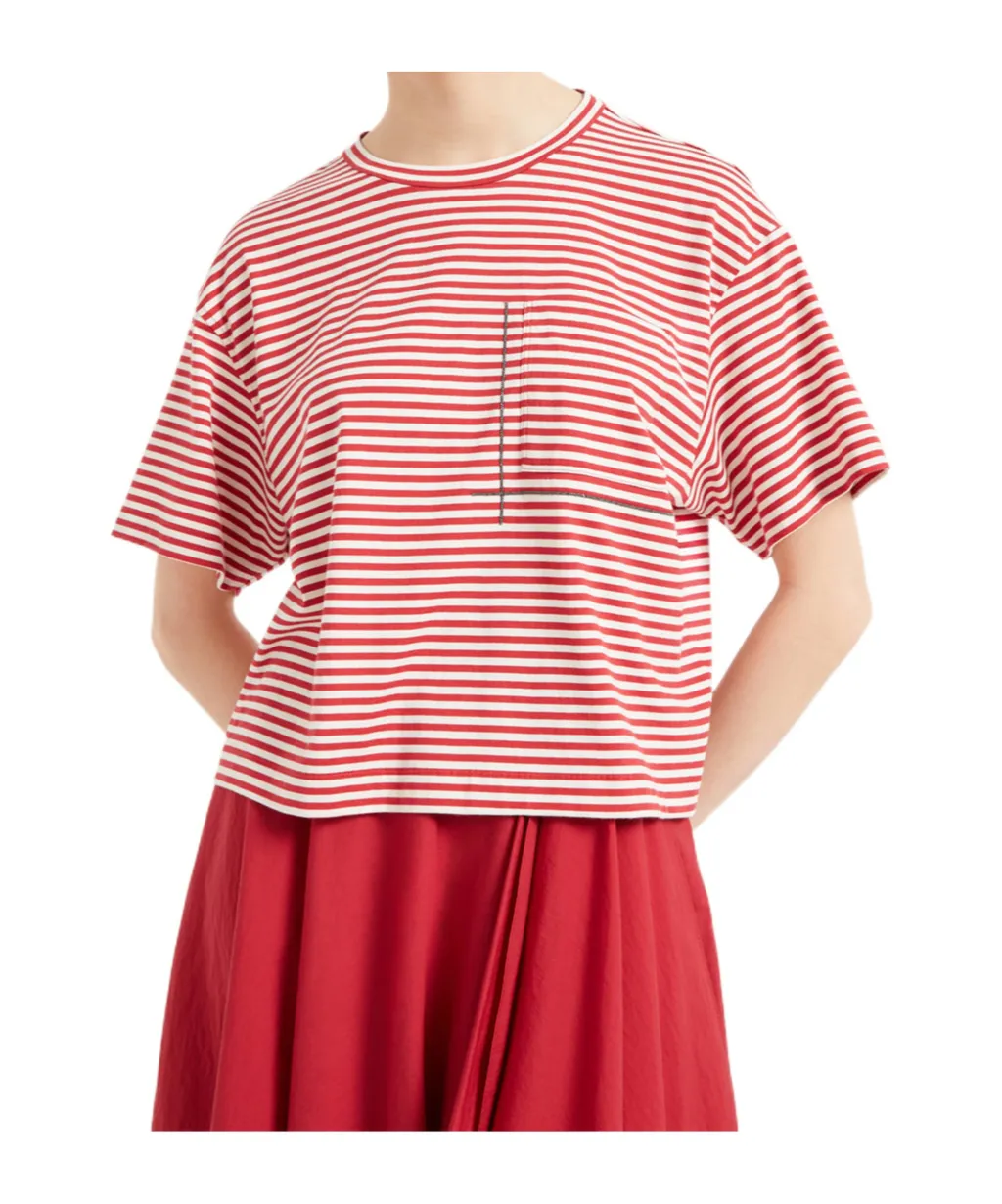 Striped Jersey Cropped T-Shirt