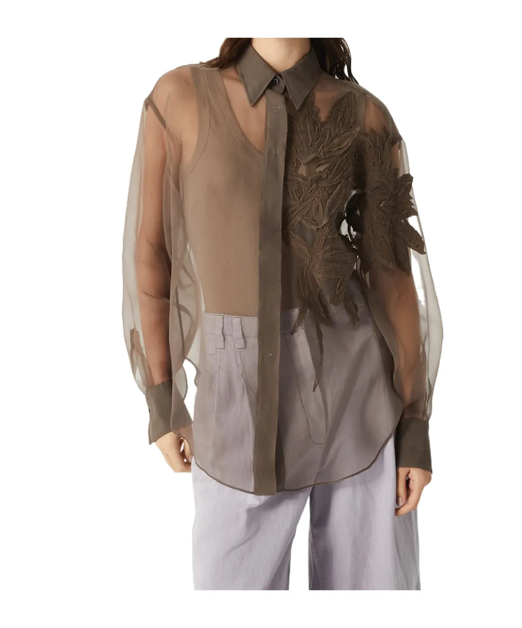 Herbarium Appliqué Crispy Satin Shirt
