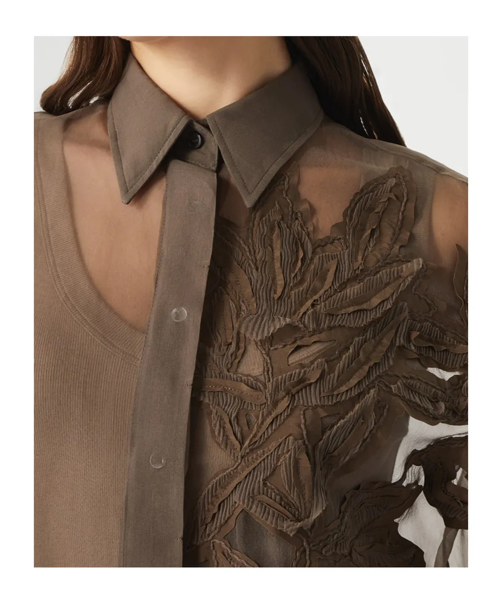 Herbarium Appliqué Crispy Satin Shirt