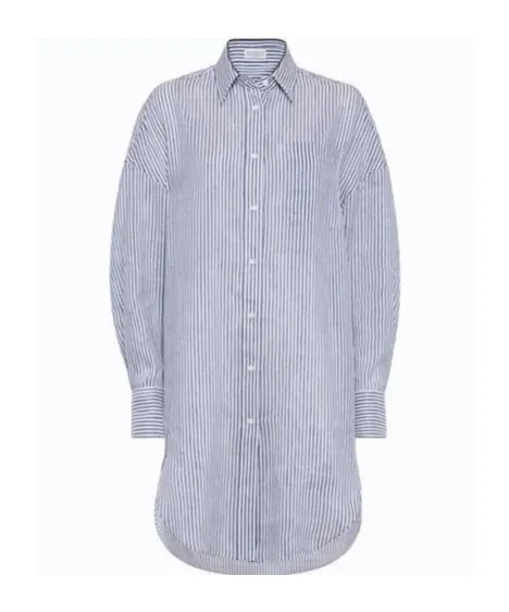 Monili-Trim Striped Long Shirt