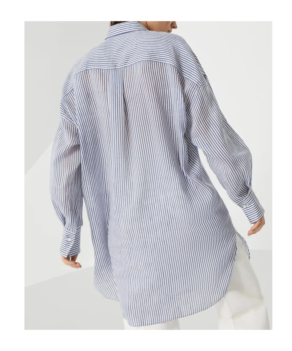 Monili-Trim Striped Long Shirt
