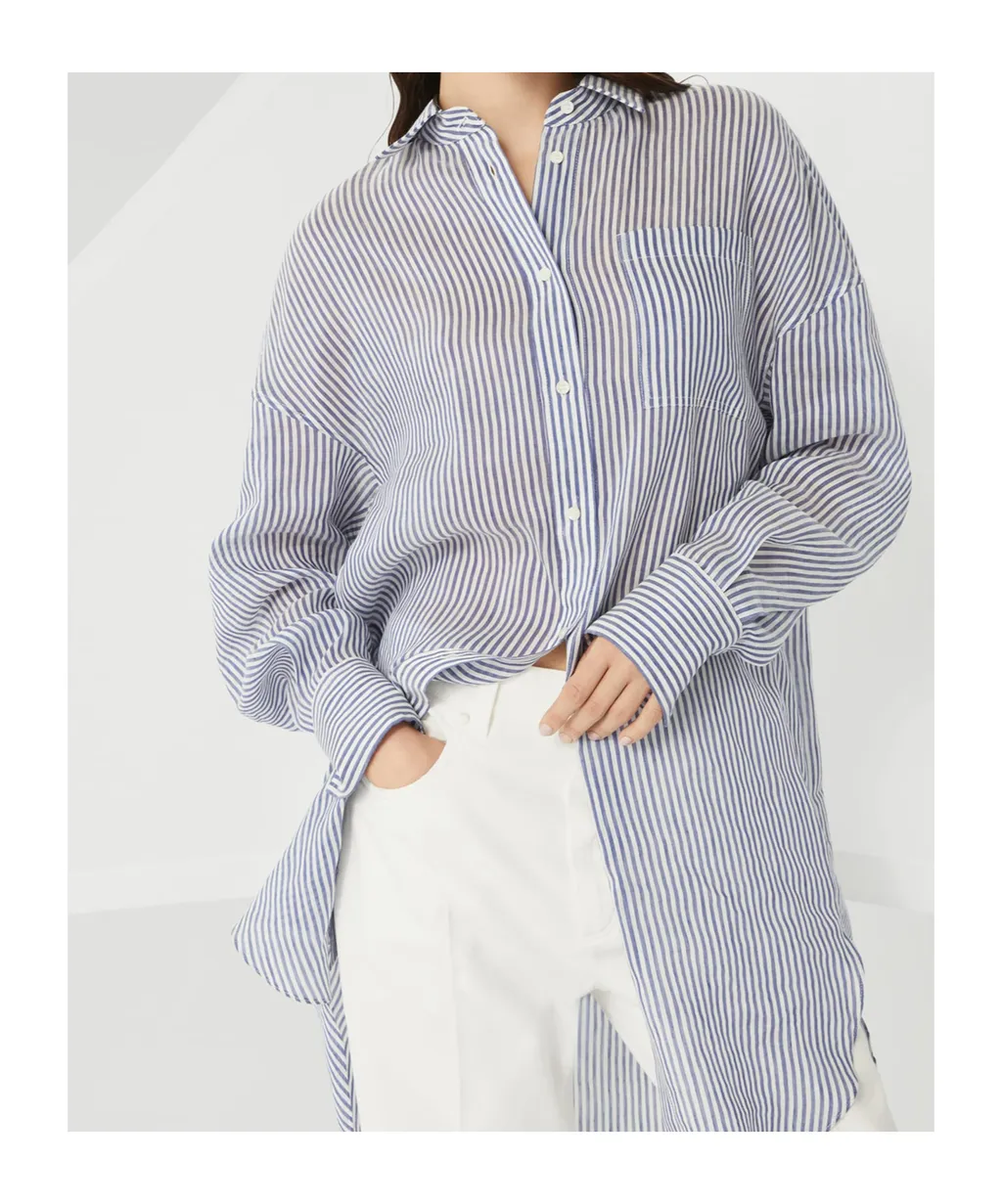Monili-Trim Striped Long Shirt