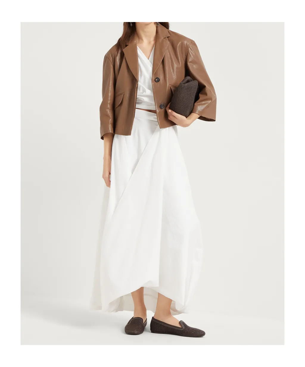 Shiny Trim Poplin Kimono-Style Top