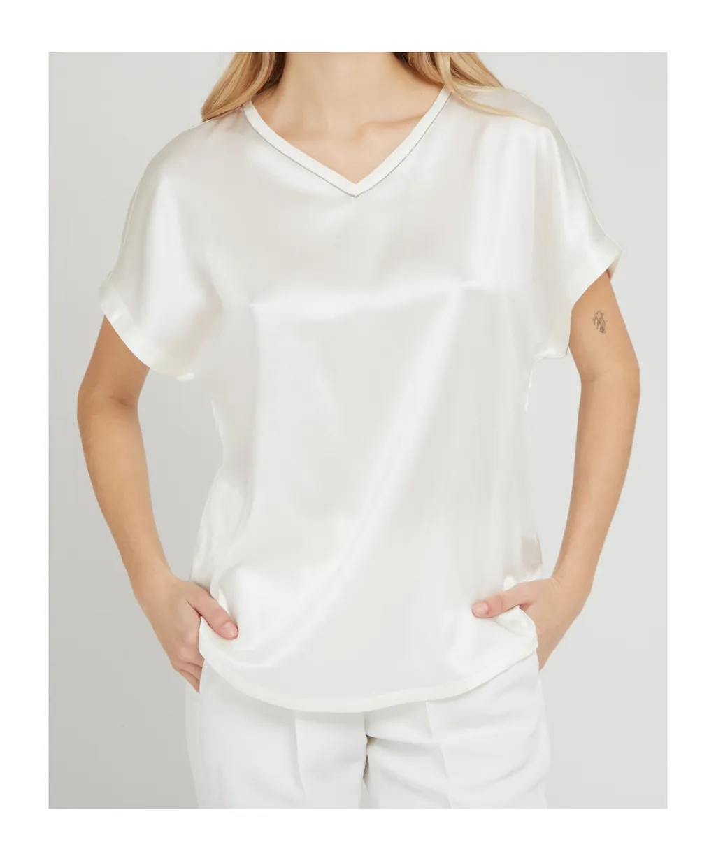 V-Neck Satin T-Shirt