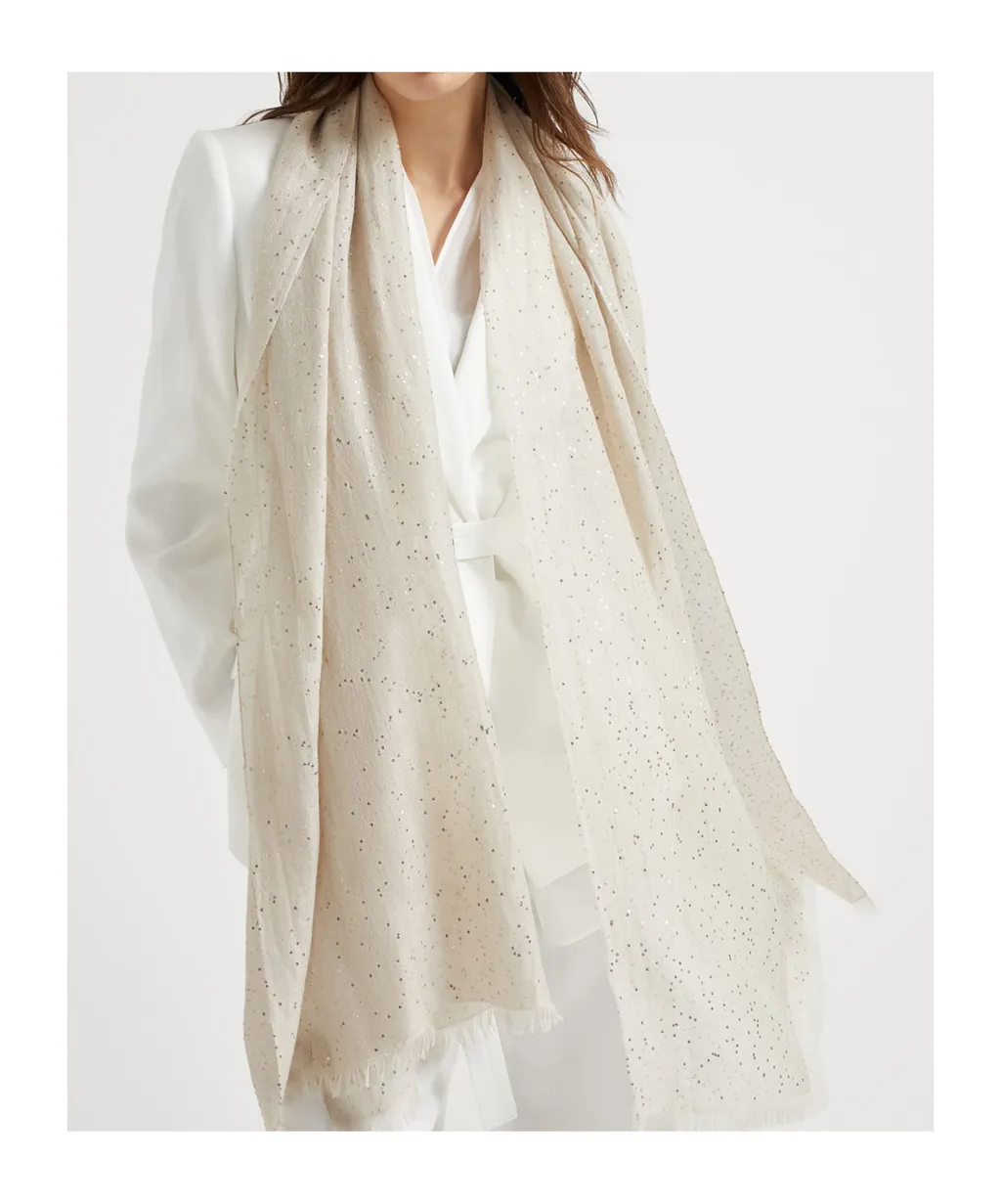 Sequin Embellished Frayed Edge Scarf