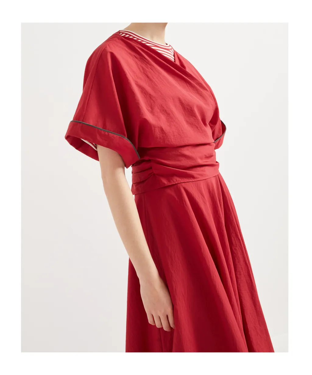 Shiny Trim Poplin Kimono-Style Top