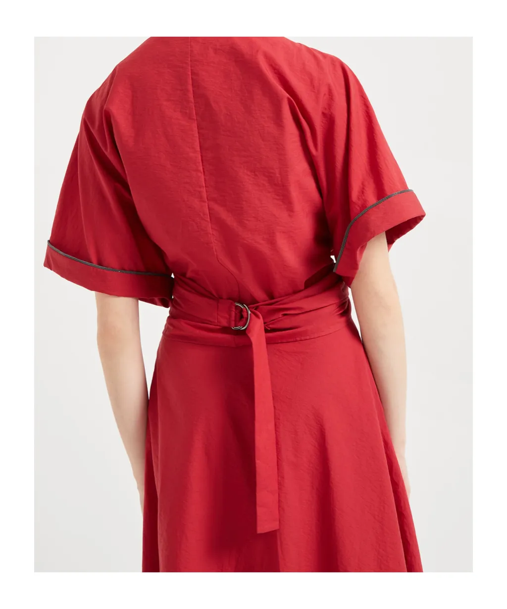 Shiny Trim Poplin Kimono-Style Top