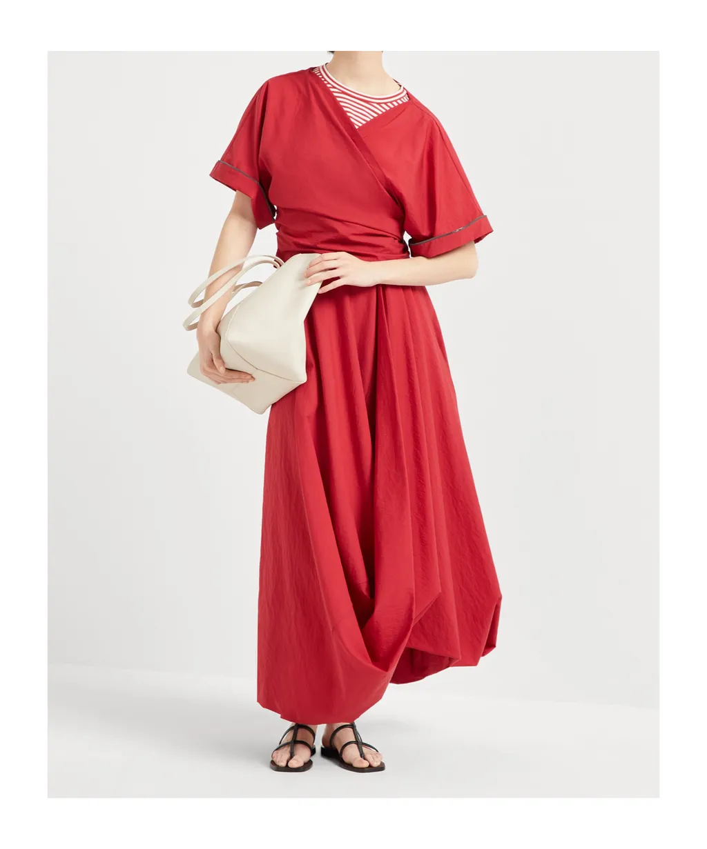 Shiny Trim Poplin Kimono-Style Top