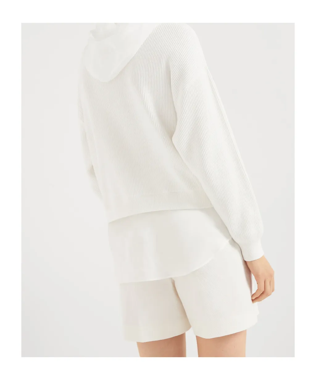 Organza And English Rib Knit Faux-Layered Sweatshirt
