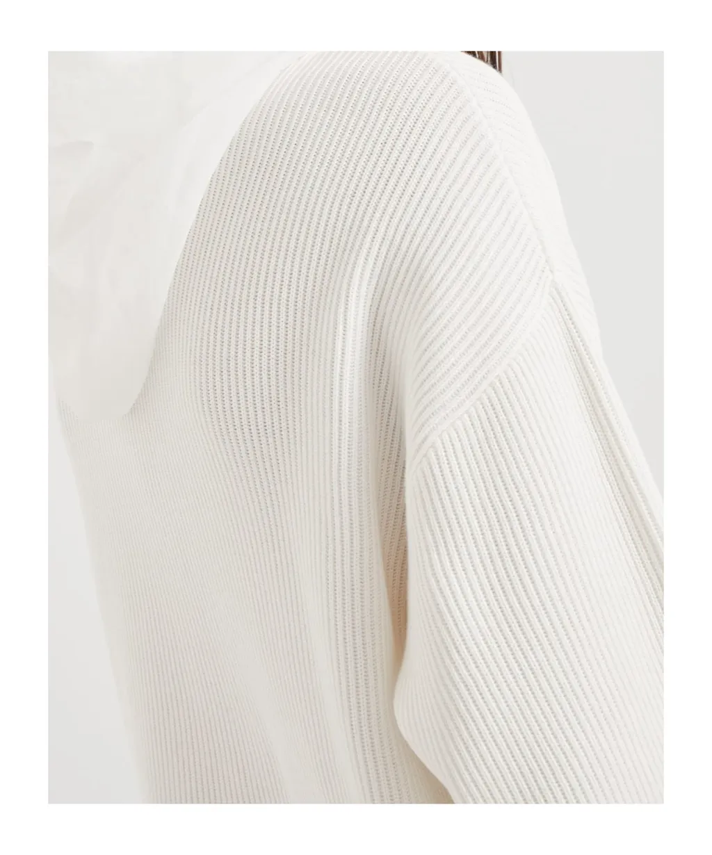Organza And English Rib Knit Faux-Layered Sweatshirt